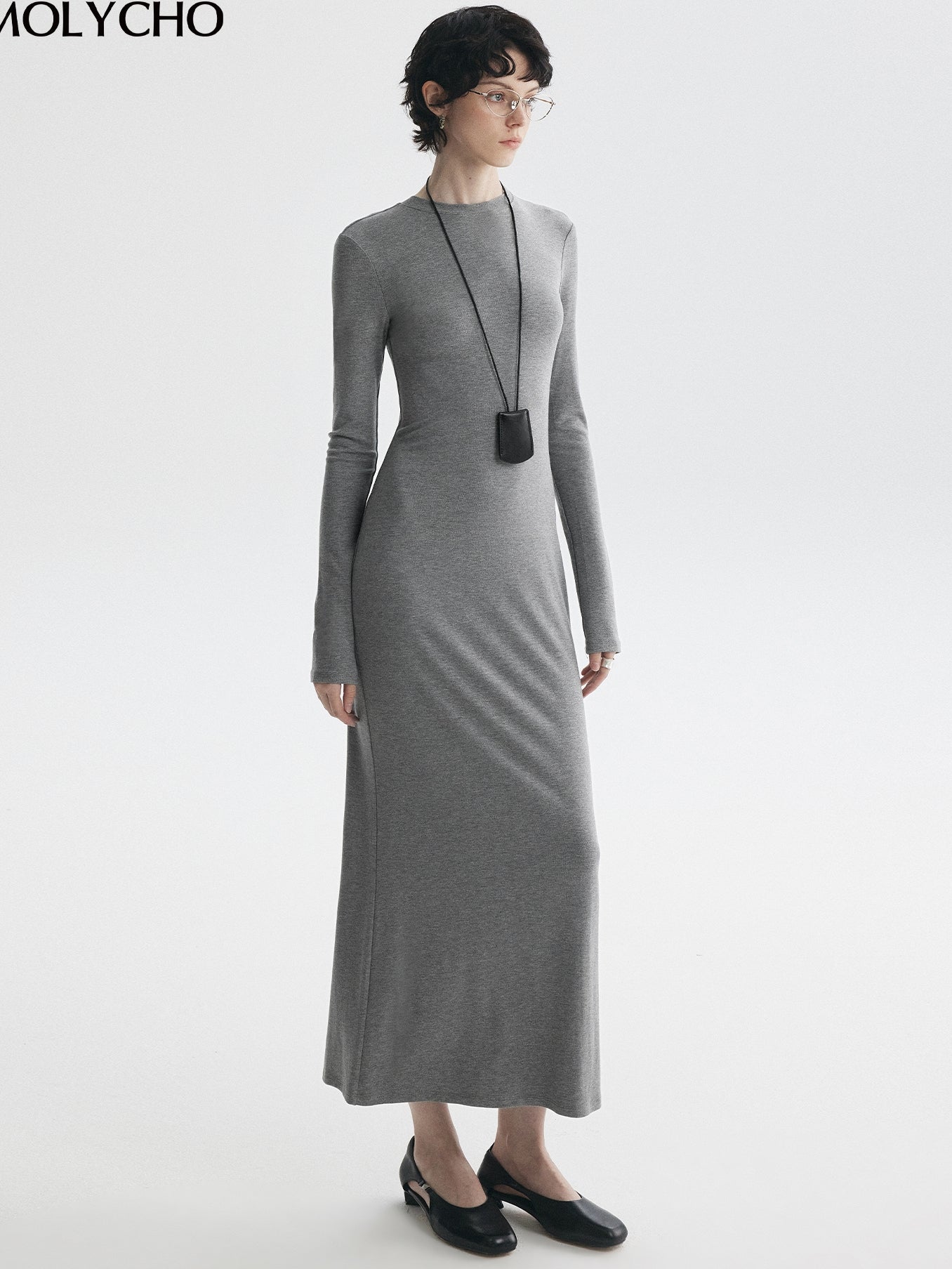 Simple Slim-Fit Long Dress_BDHL7726