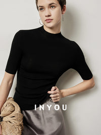 Half-Turtleneck Skinny Tops_BDHL6358