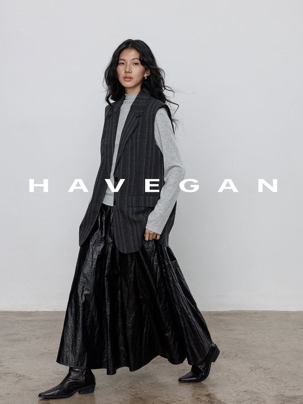 Striped Collared Mid-Length Gilet_BDHL7705