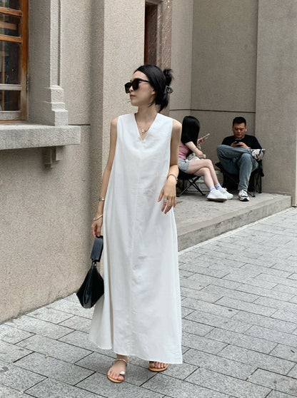 V-Neck Loose Fit Sleeveless Dress_BDHL6172