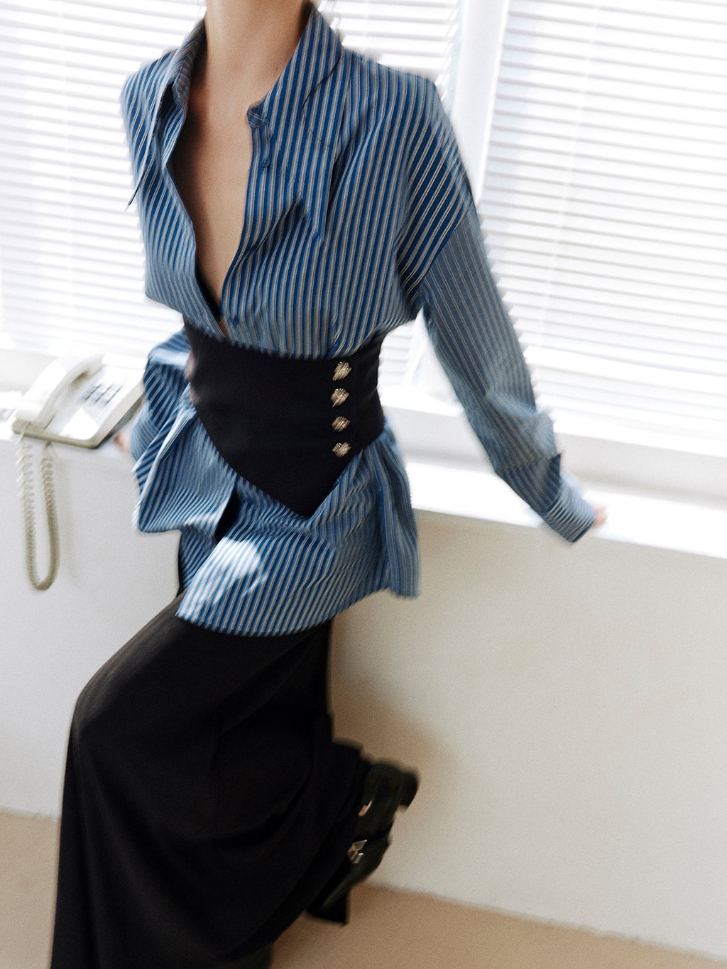 Stripe Waist Corset Shirt_BDHL8000