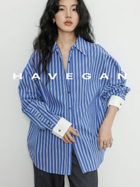 Contrast Cuff Striped Shirt_BDHL7068