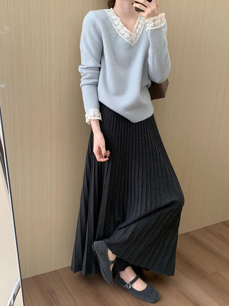 High Waist Slim Pleated Skirt_BDHL7055