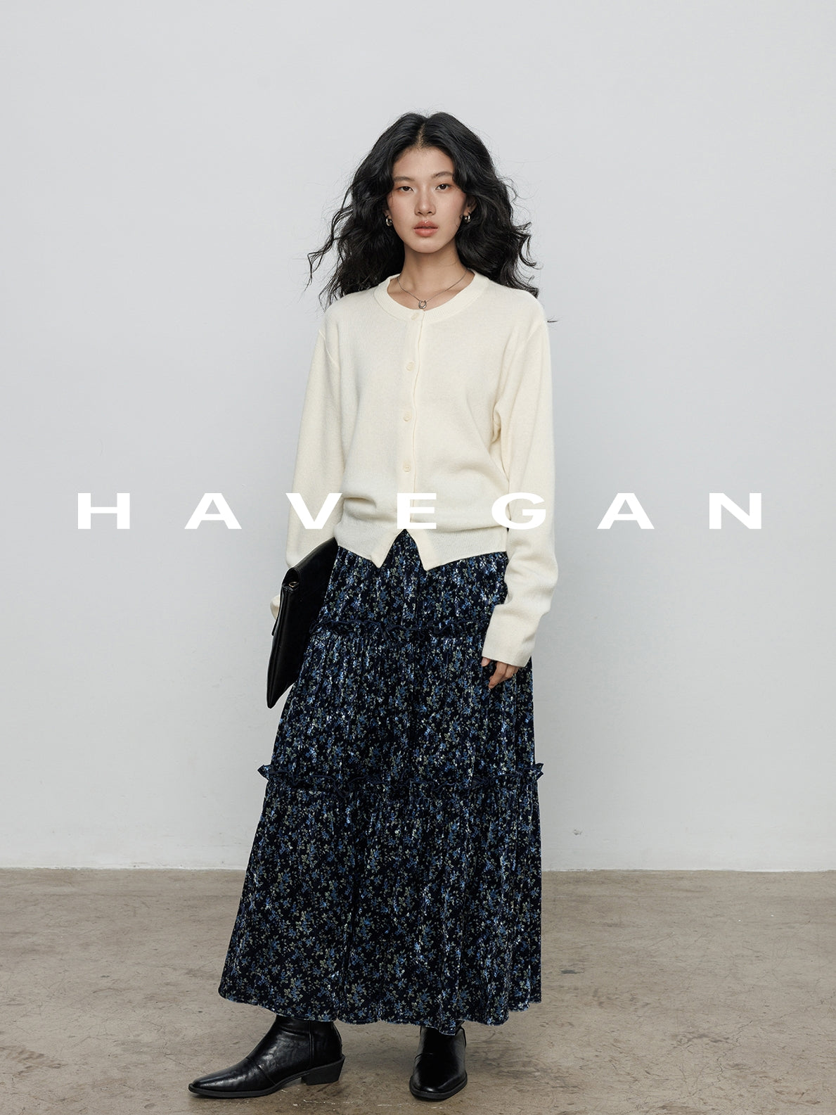 Retro Floral Print A-Line Skirt_BDHL7897