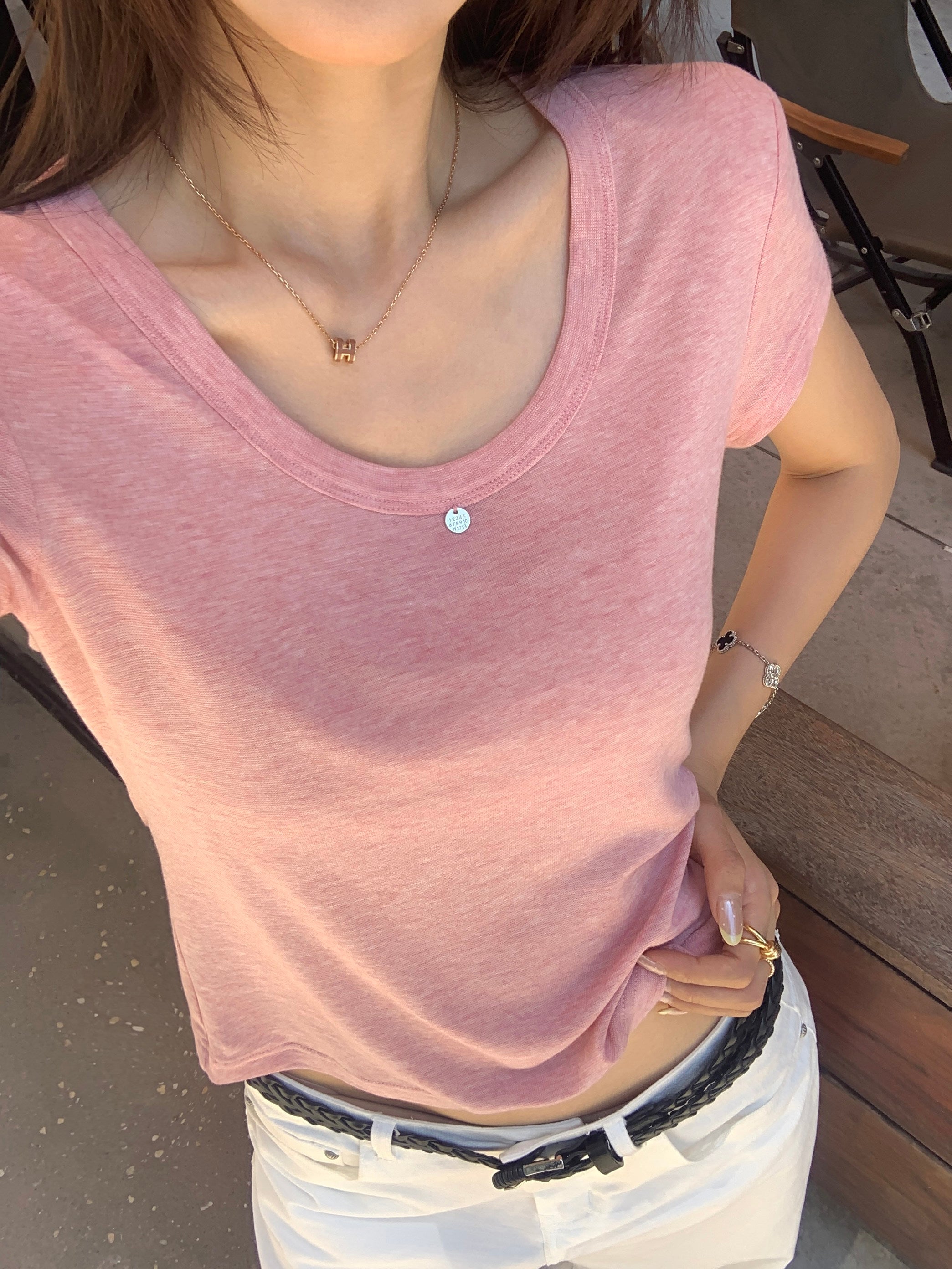 Tencel-Wool Slim Short-Sleeve Top_BDHL8335
