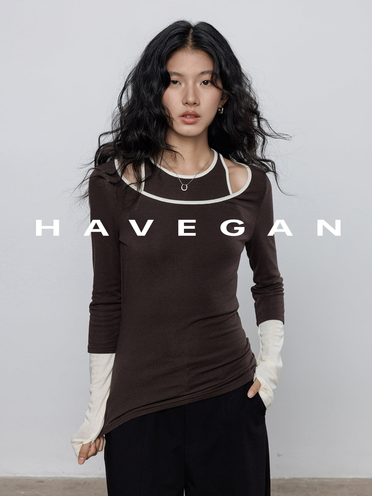 Contrast Color Vest &amp; Long-Sleeved Tops Set_BDHL7779