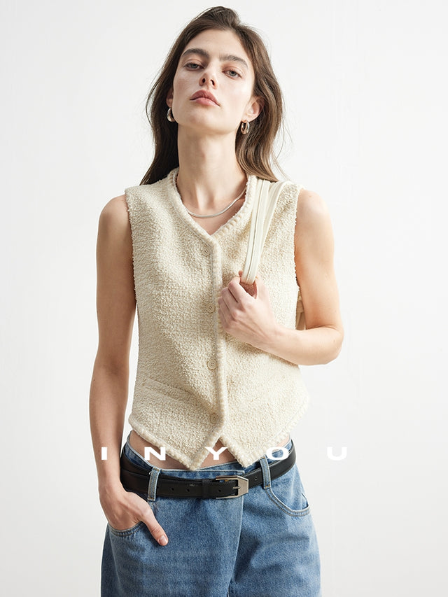 Elegant Weave Tweed Neck Vest_BDHL6956