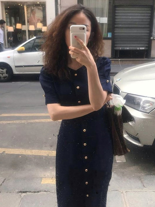 Front Button Short-Sleeved Dress_BDHL7571