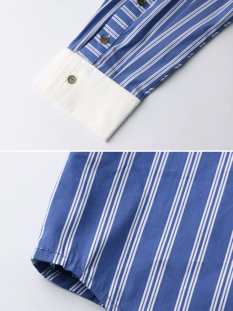 Contrast Cuff Striped Shirt_BDHL7068