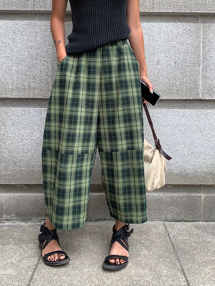 Checkered Balloon Cropped Pants_BDHL6136