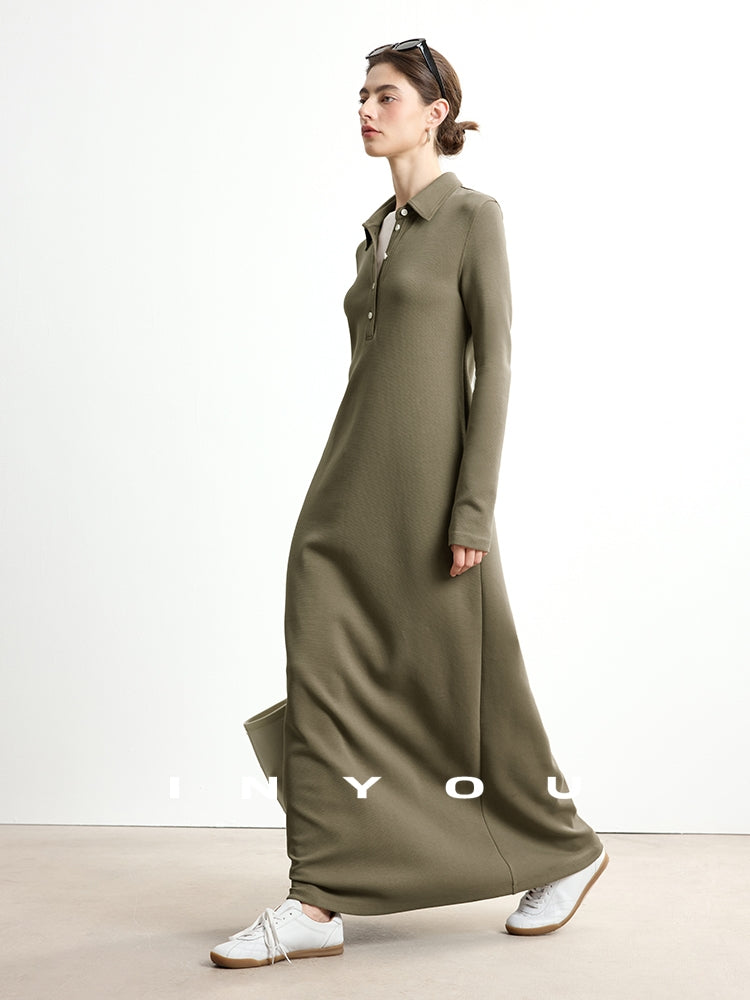 Polo Lapel Slim Long Dress_BDHL7753