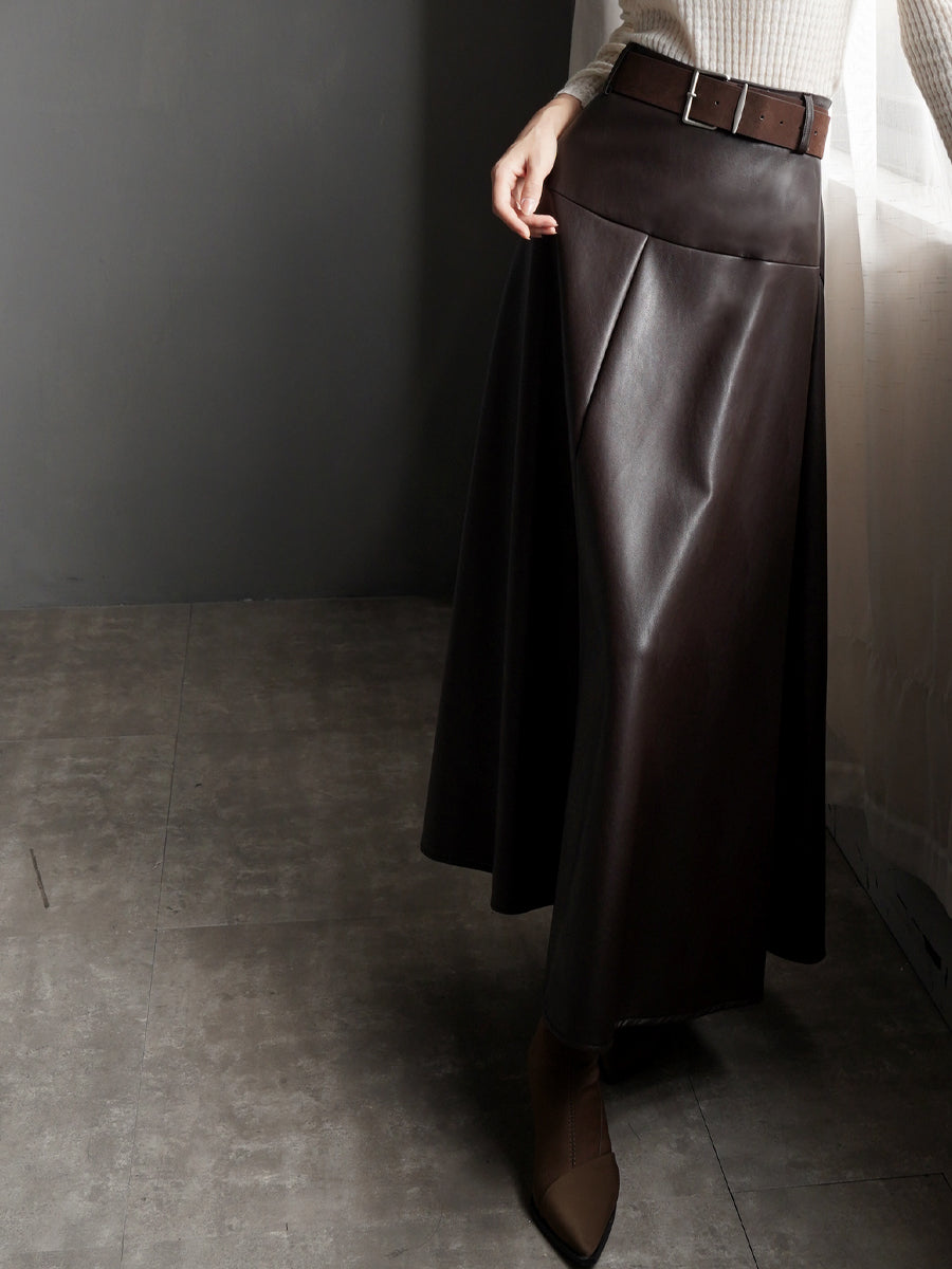 Slimming Leather Long Skirt_BDHL7934