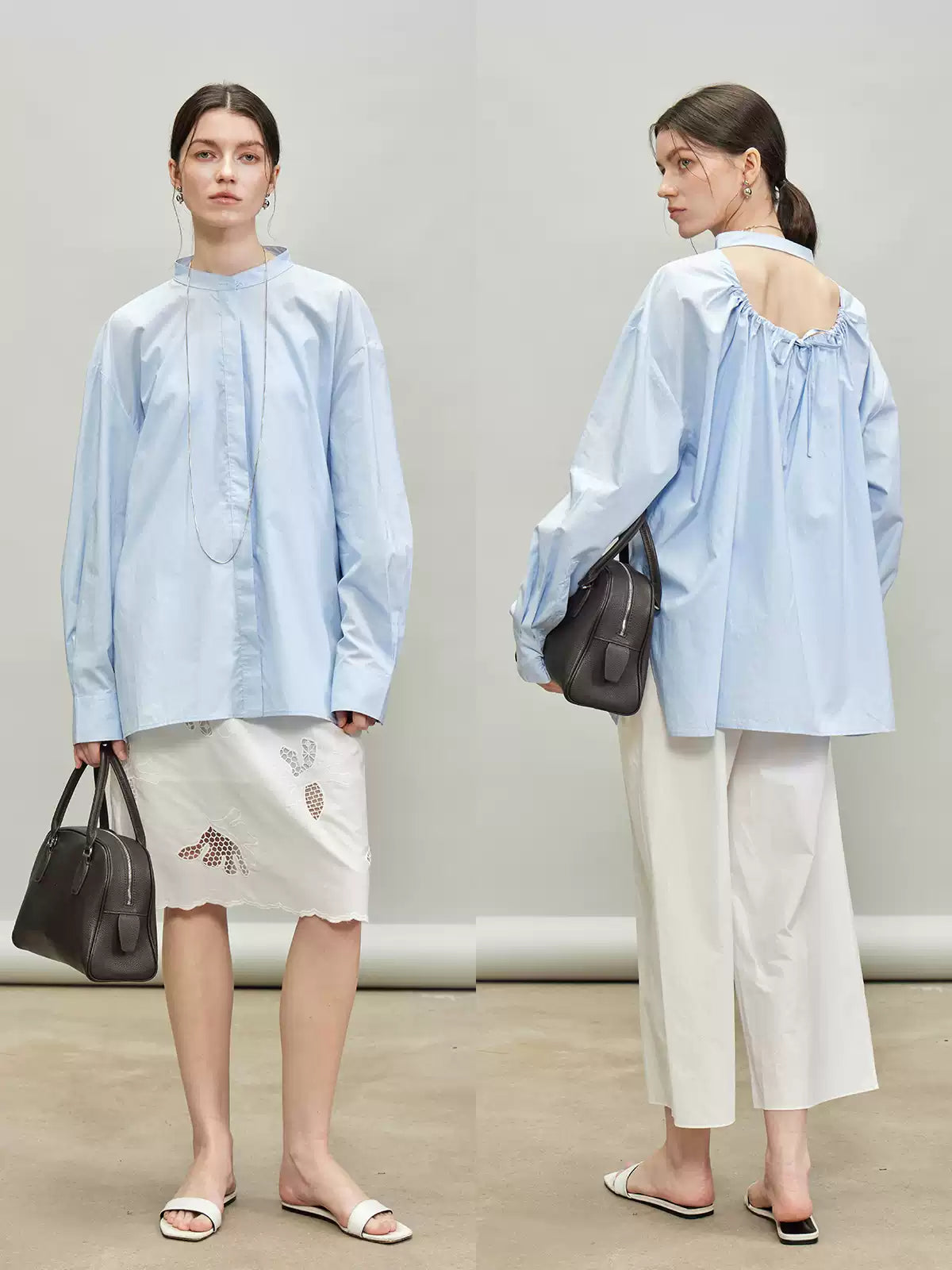 Back Drawstring Pleated Tops_BDHL7335