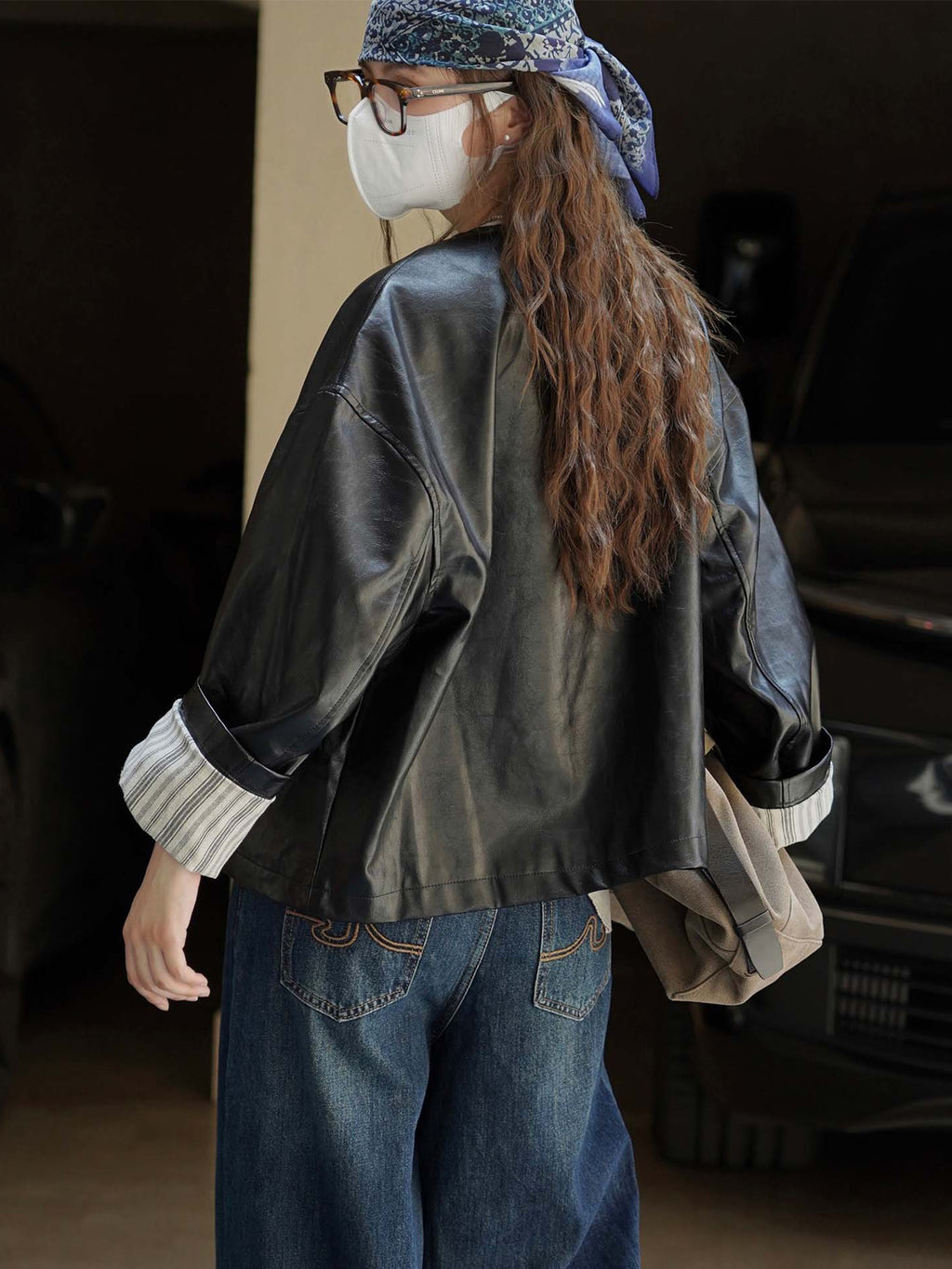 Collarless Leather Jacket_BDHL7771