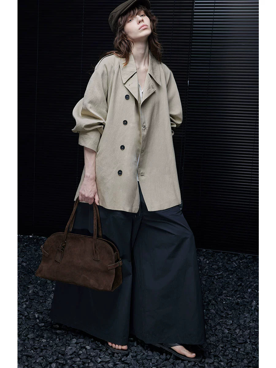 Draped Sleeve Short Trench Coat_BDHL7641