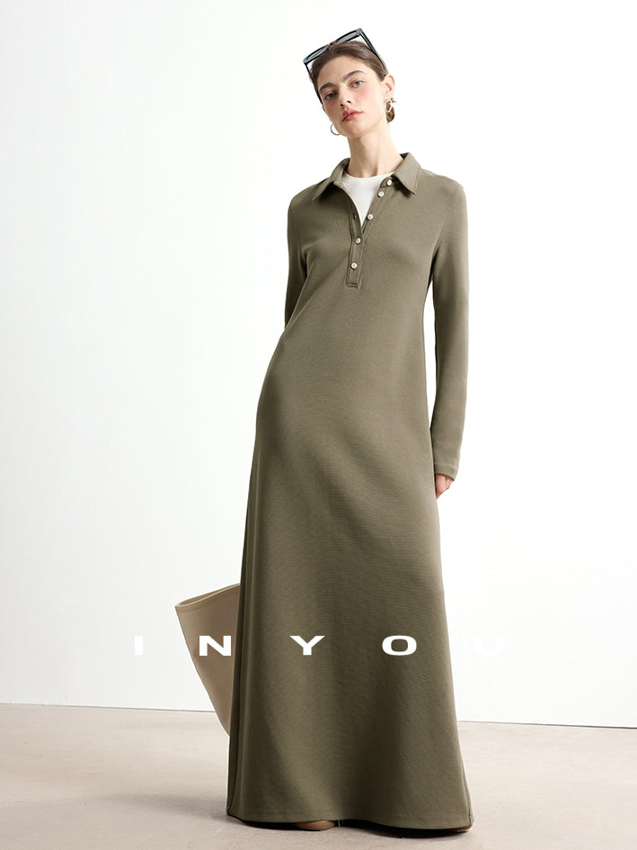 Polo Lapel Slim Long Dress_BDHL7753