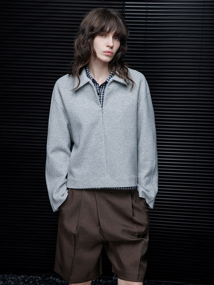 Gray Loose-Fit Short Sweatshirt_BDHL7793