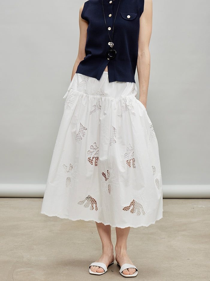 Embroidered Hollow A-Line Skirt_BDHL7184