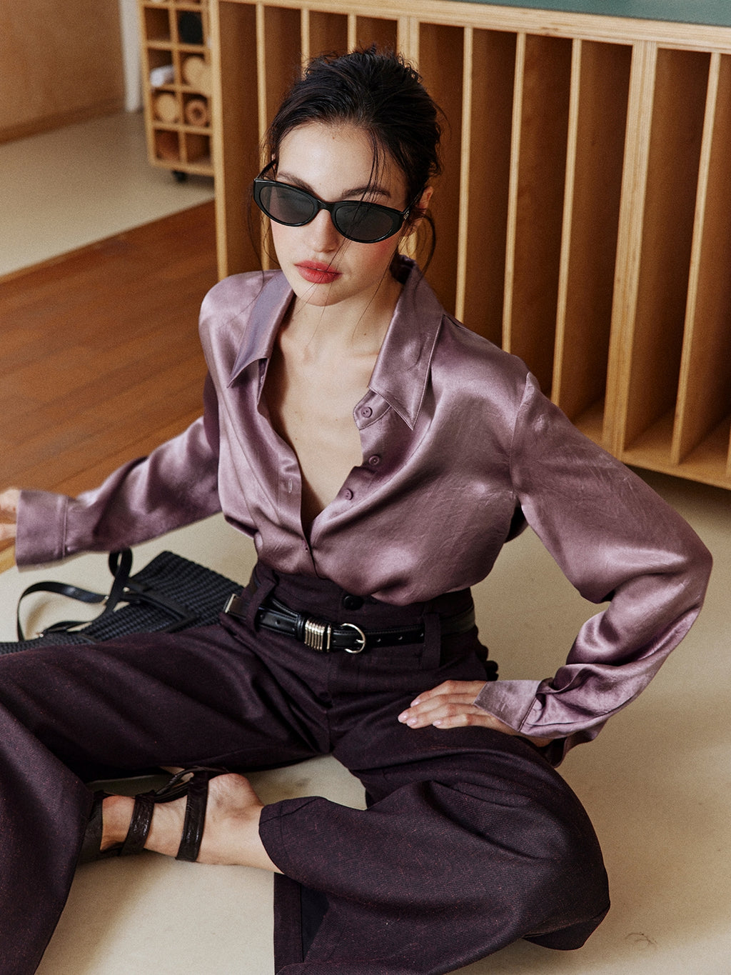 Purple Textured Suit Pants_BDHL8002