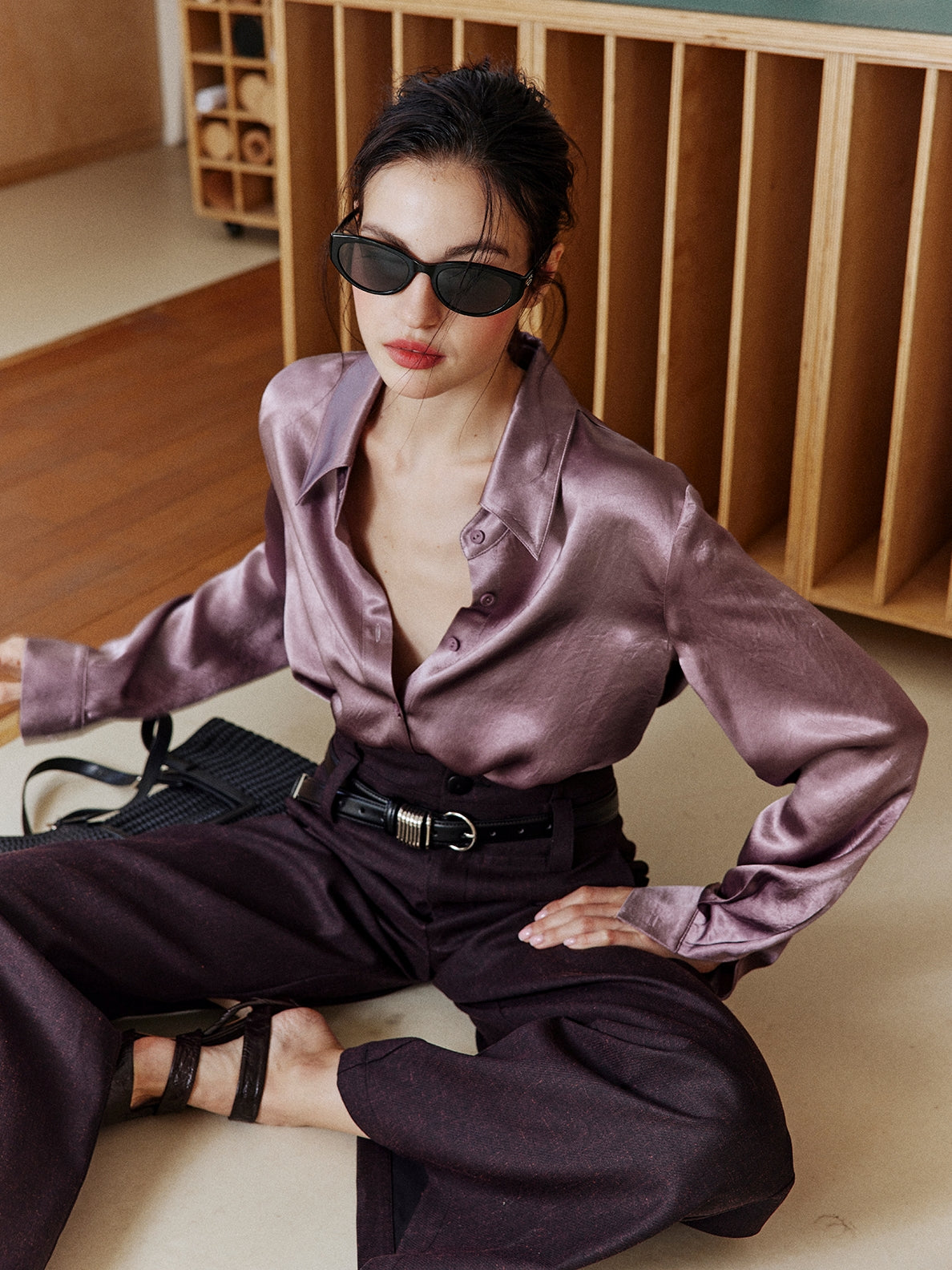 Purple Textured Suit Pants_BDHL8002