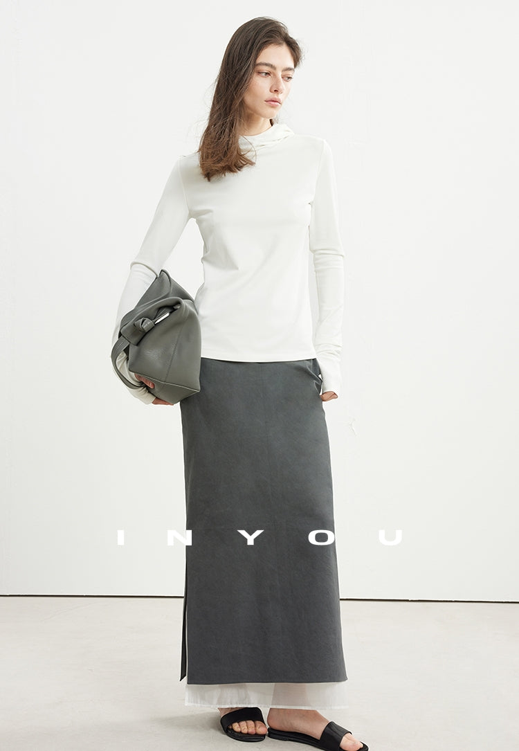 Side Slit Layered Straight Skirt_BDHL6980