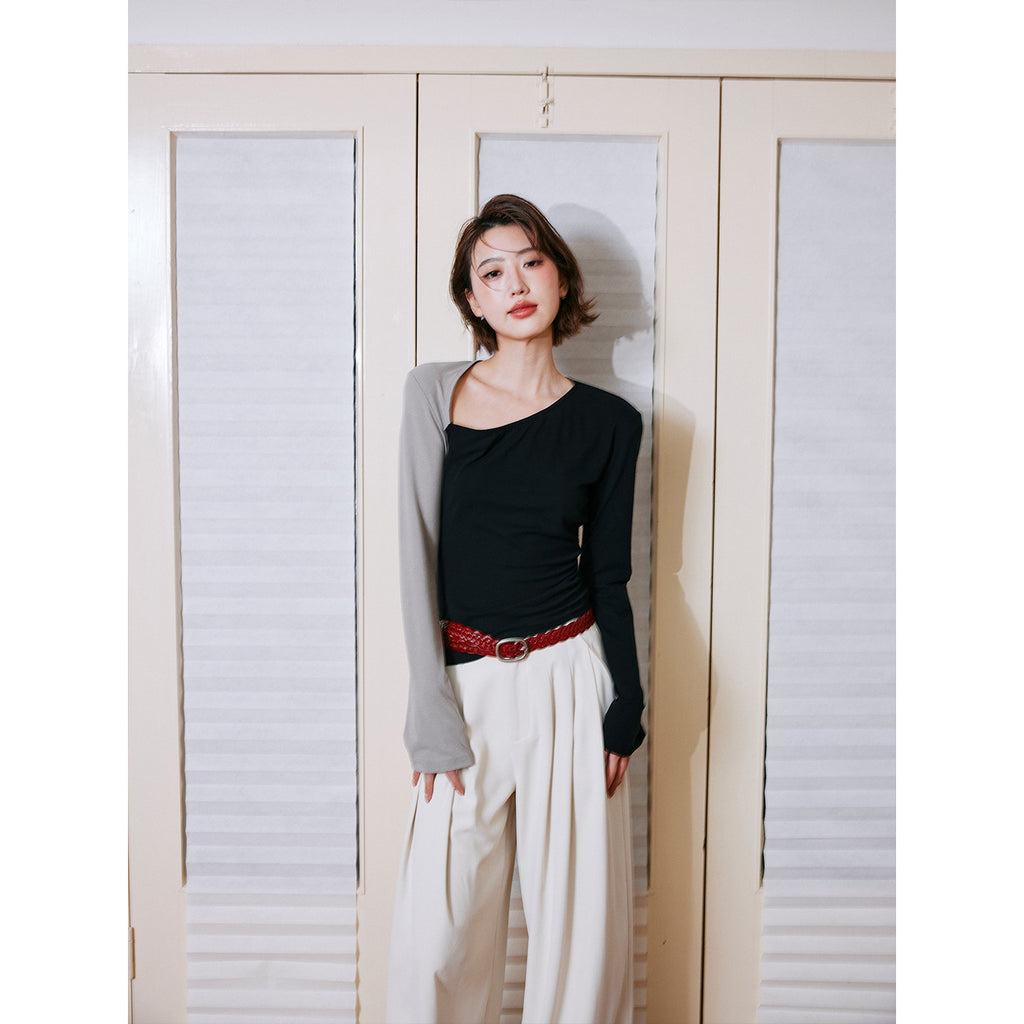 Contrast Sleeve Backless Cutout Knit Top_BDHL8243