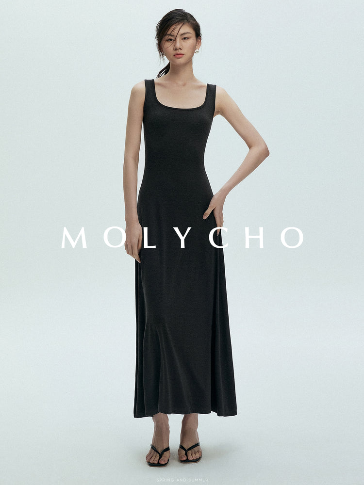 Square Neck Sleeveless Dress_BDHL7397