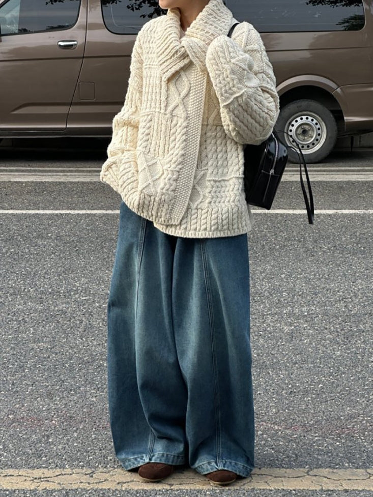 領口飾邊麻花針織開襟衫_BDHL8135