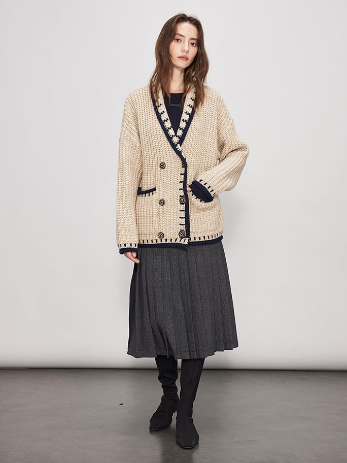 V-Neck Chunky Knit Cardigan_BDHL7989