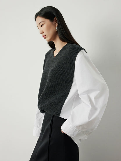 Two-piece shirt design V-neck pullover sweater_BDHL5895