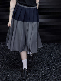 Gray Contrast Pleated Skirt_BDHL7043