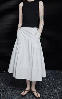 White A-Line Draped Skirt_BDHL6250