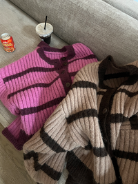 Thick Striped Knitted Cardigan_BDHL6800