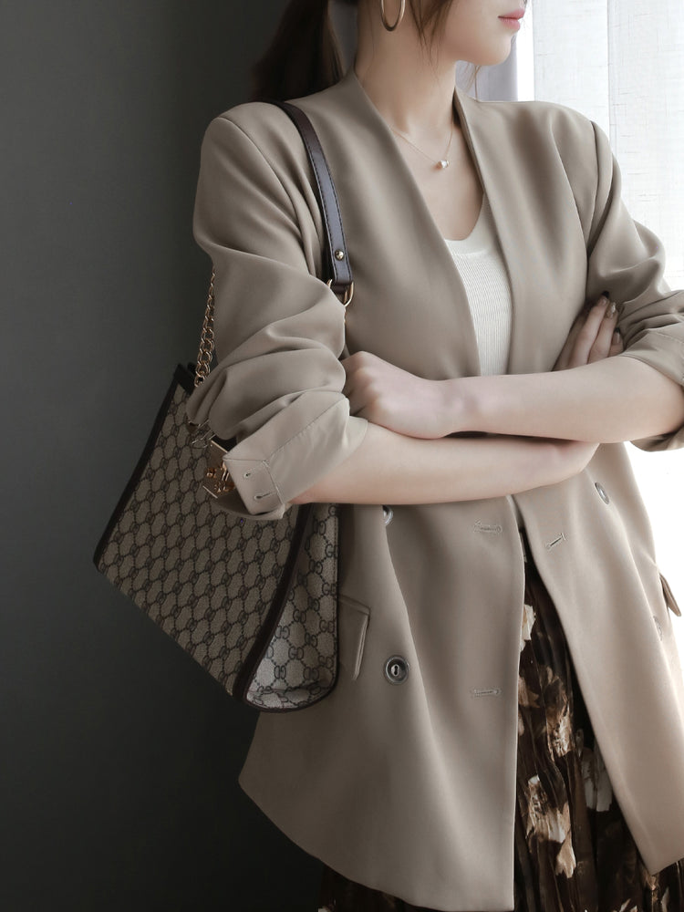 Collarless Slim Suit Jacket_BDHL7260