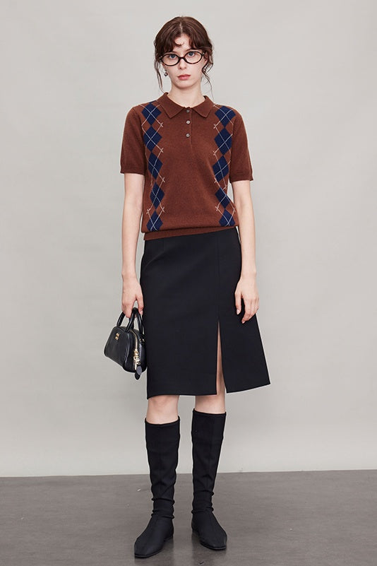 Straight Front Slit A-Line Skirt_BDHL6680