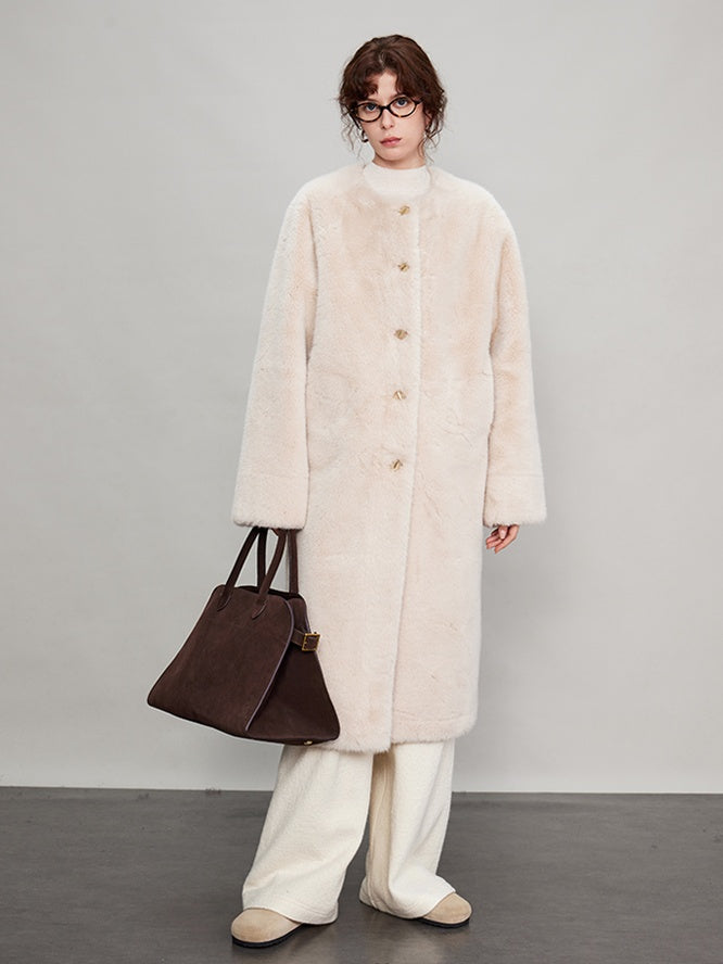 Round Collar Fur Mid-Length Jacket_BDHL6702