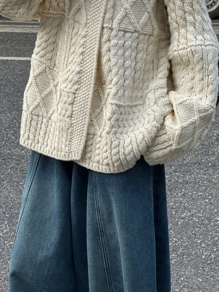 領口飾邊麻花針織開襟衫_BDHL8135