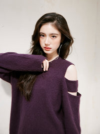 Purple Shoulder Cut-out Sweater_BDHL6746