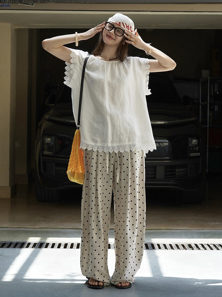 Lace Loose-Fitting Silhouette Tops_BDHL7530