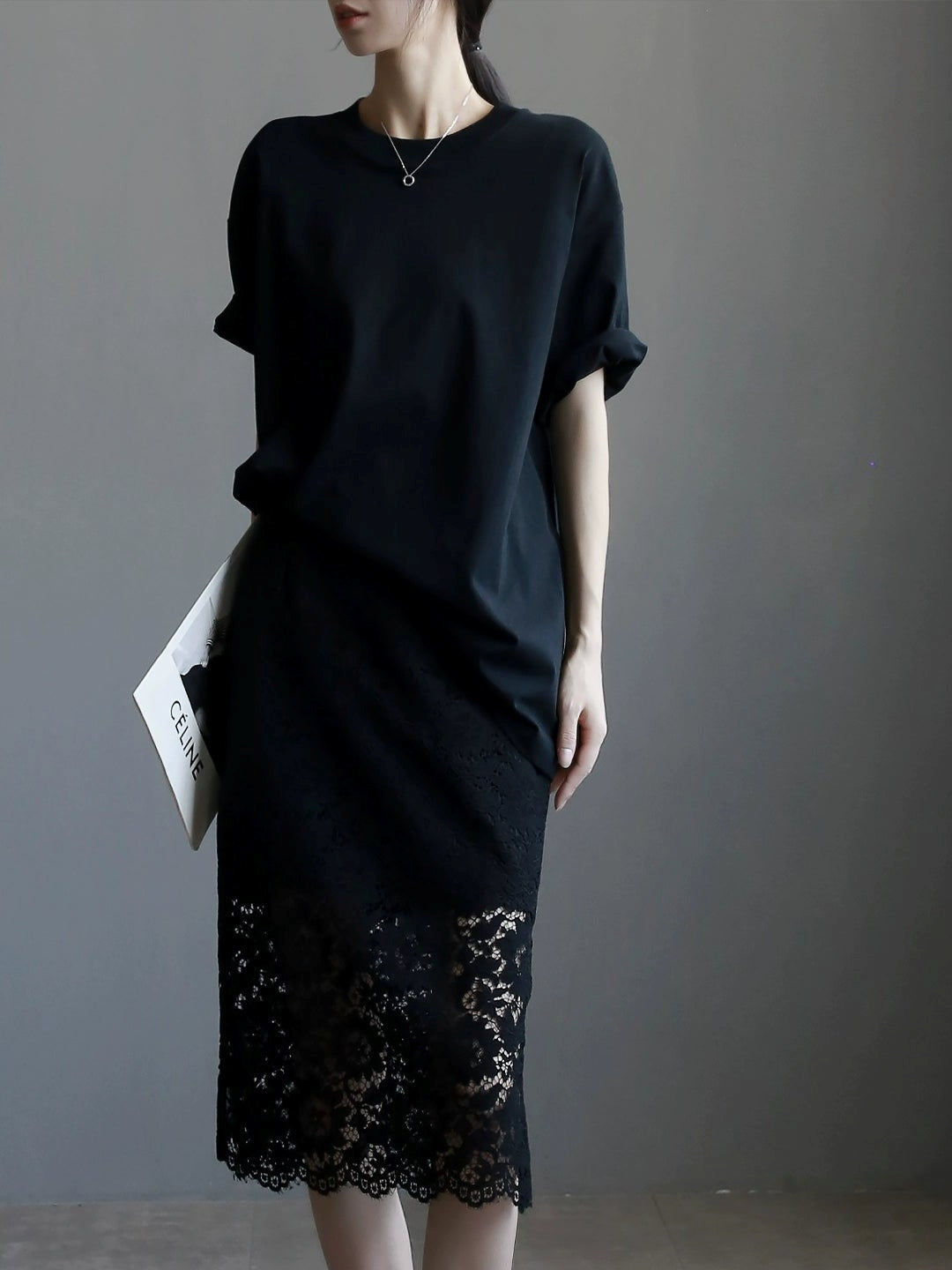 Round Neck Shirt And Fishtail Skirt Set_BDHL7635
