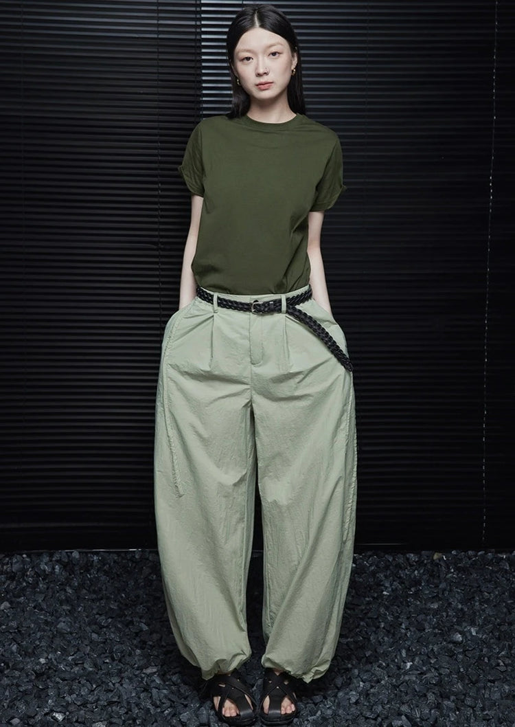 Green Loose Wide-Leg Pants_BDHL6042