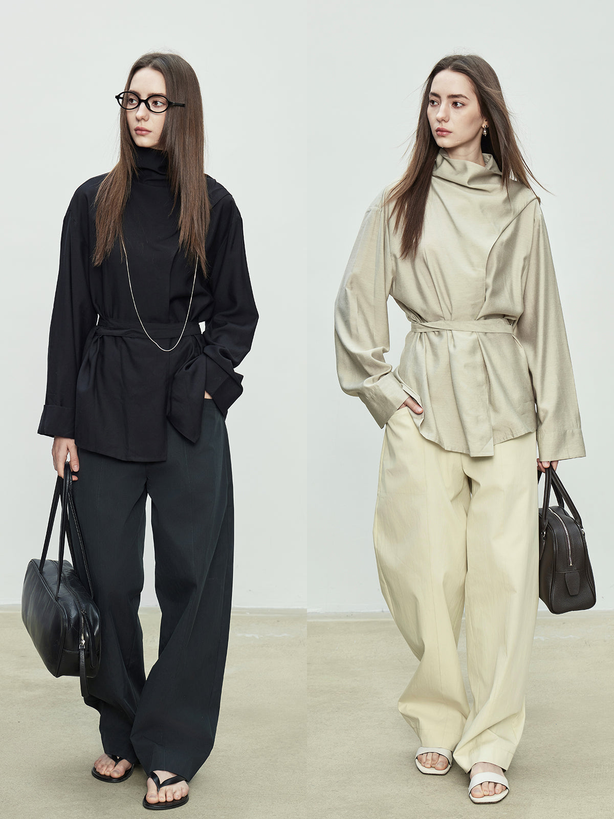 Draped Collar Ribbon Shirt_BDHL7100