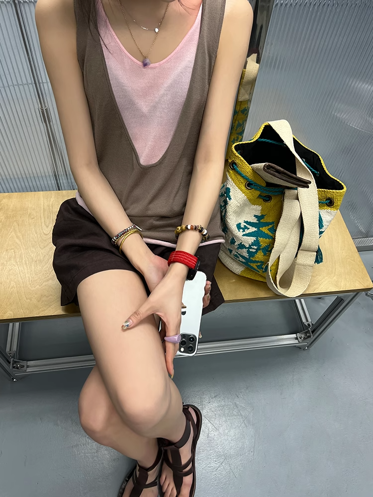 Two-Piece Style Sleeveless Tops_BDHL7408