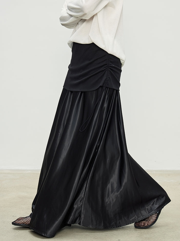 Black Double Fabric Long Skirt_BDHL7075