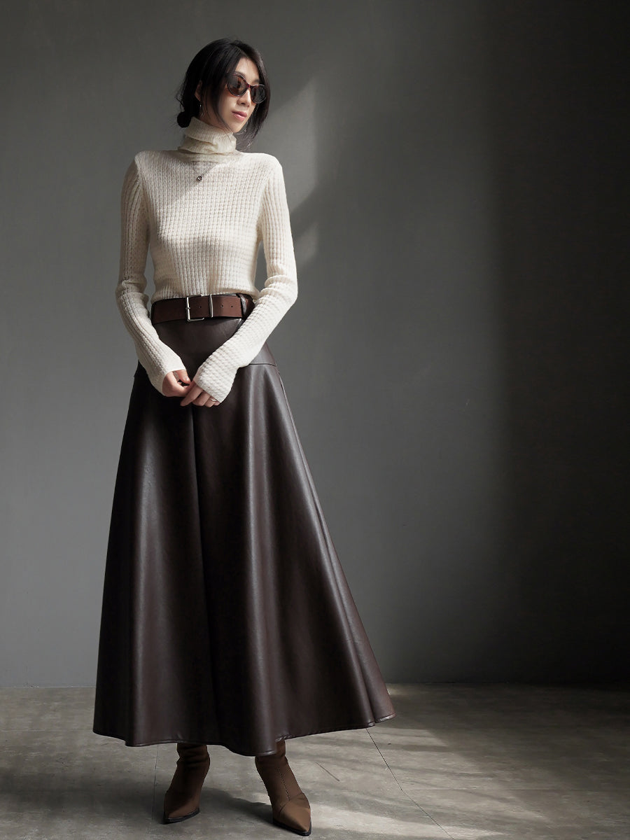 Turtleneck Or High-Neck Waffle Knit Tops_BDHL7930