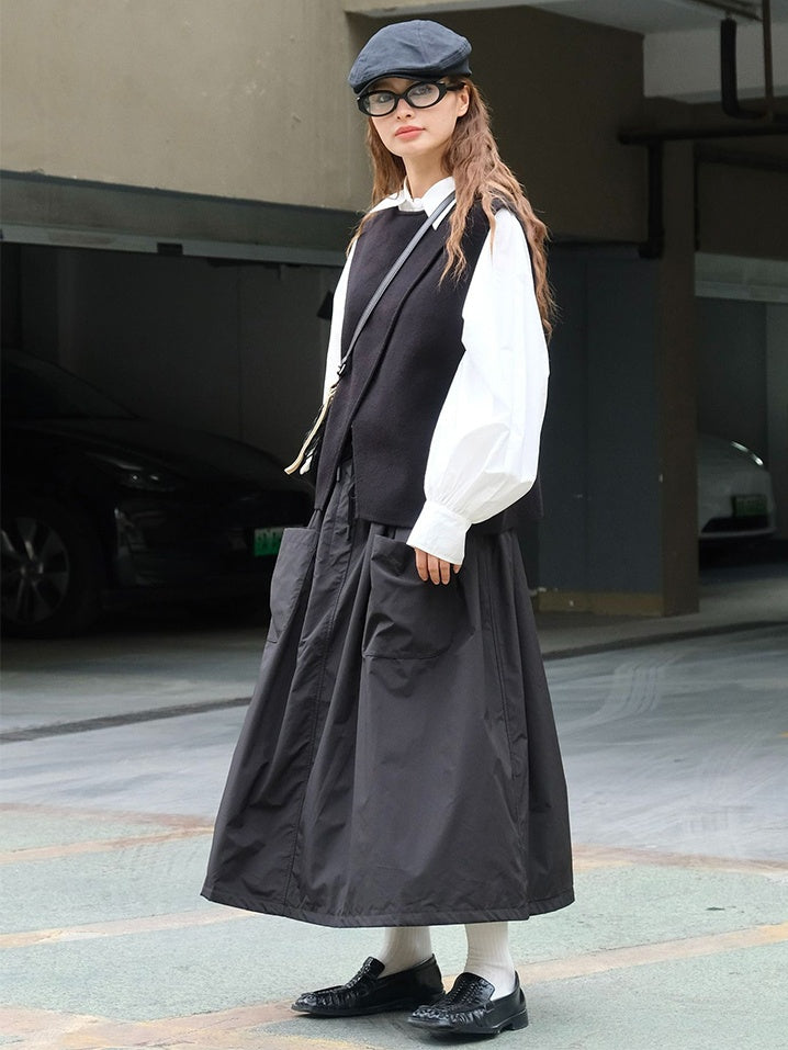 3D Pocket A-Line Long Skirt_BDHL6532