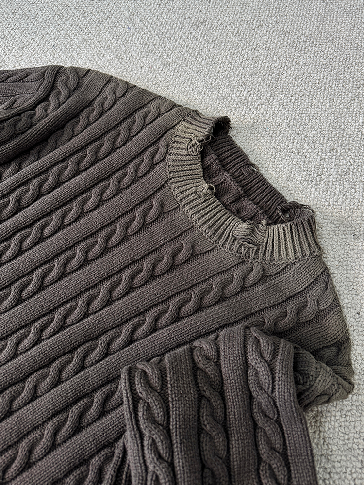 Cable Knitting Damaged Design Knit_BDHL6932