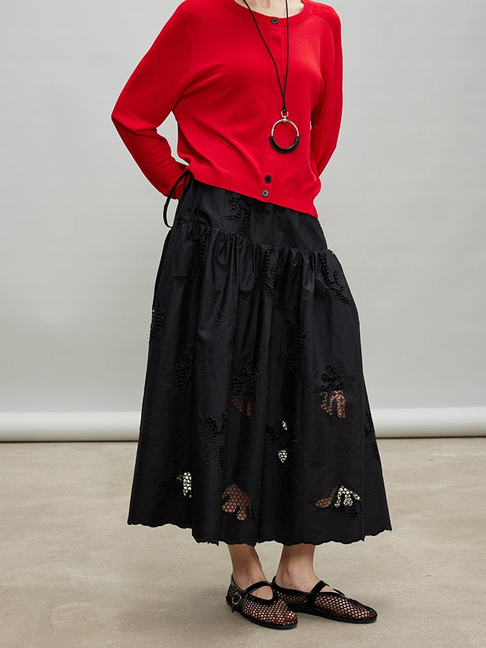 Embroidered Hollow A-Line Skirt_BDHL7184