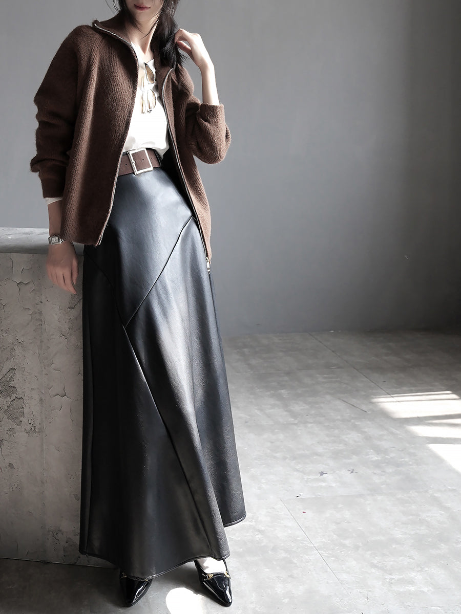 Slimming Leather Long Skirt_BDHL7934