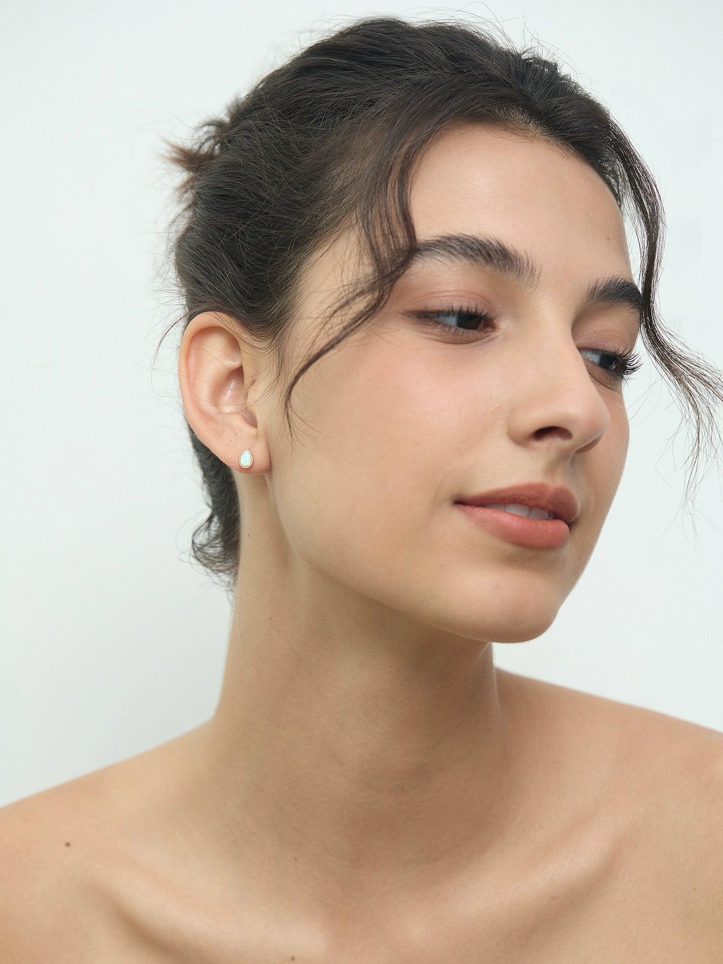 Mini Opal Teardrop Inlaid Pierced Earrings_BDHL7676